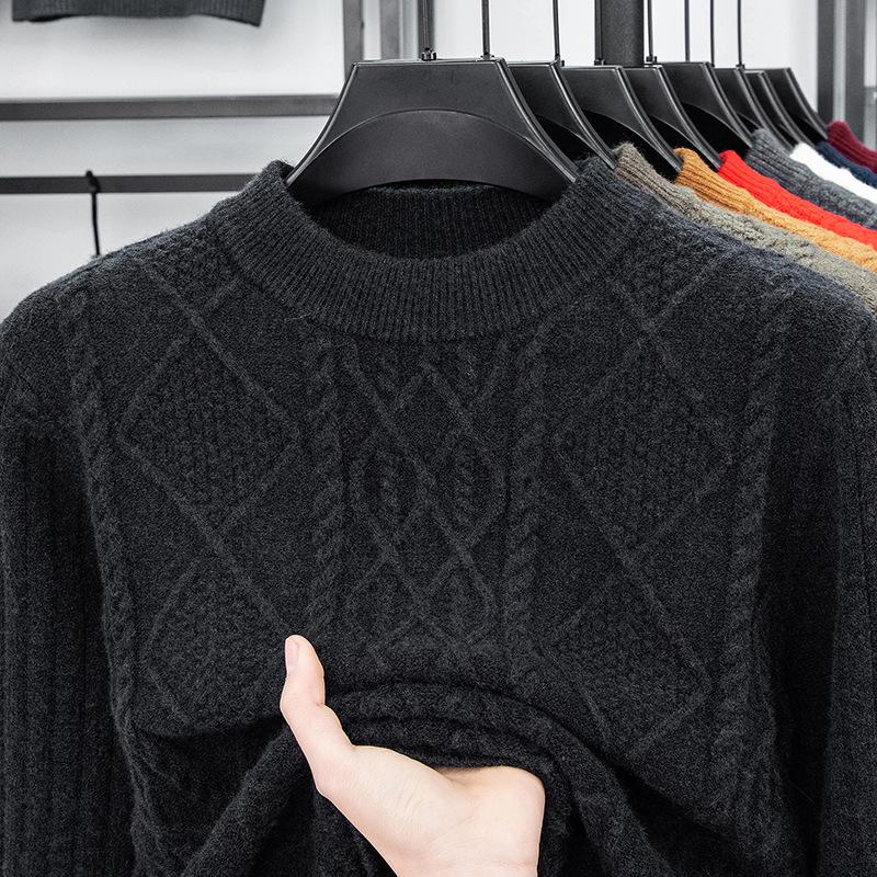 Men's Winter Jacquard Knit Sweater - Thick, Warm, Half-High Collar, Fashionable for All Ages