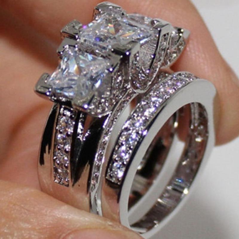 2 PCS/Set Series ! Trendy Milangirl White Crystal Round Ring Set For Women Girls Wedding Engagement Party Fashion Zircon