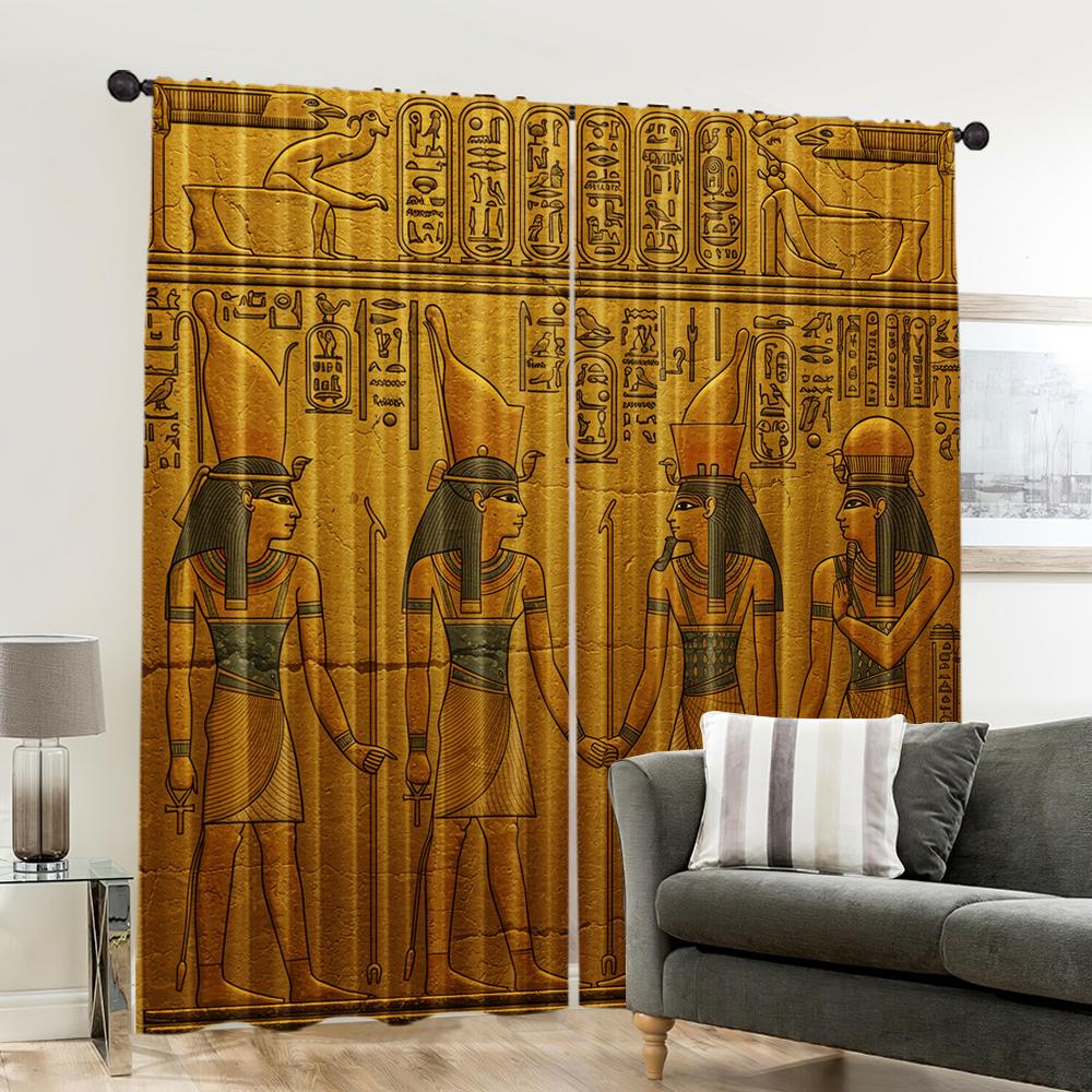 2pcs, 2D flat Party Window Curtains Ancient Egyptian Versatile Polyester,Without Electricity Birthday Party Applies to Bedroom
