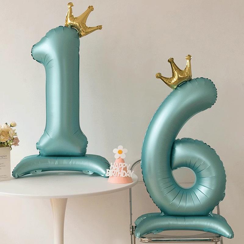 42" Aluminum Foil Number Balloon with Crown Stand for Kids' First Birthday Party Decorations