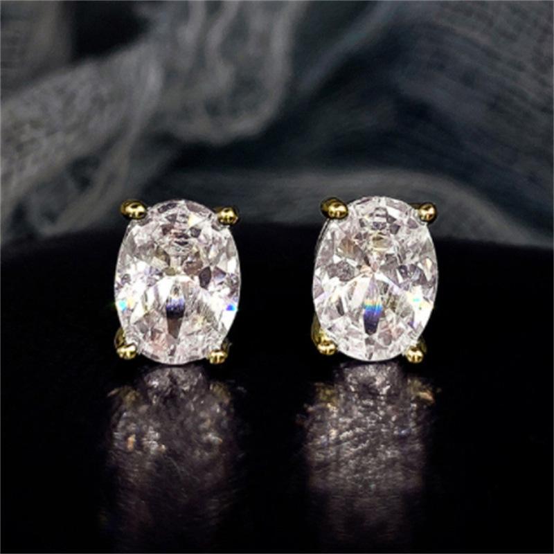New Ins Copper Inlaid Egg-shaped Zircon Earrings Fashionable and Versatile Gold-plated Jewelry 2Pcs золотой