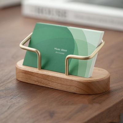 Oval Business Card Holder Organizer Office Desk Display Stand Memo Counter Accessories Tabletop Shelf Wooden Card Holder Storage