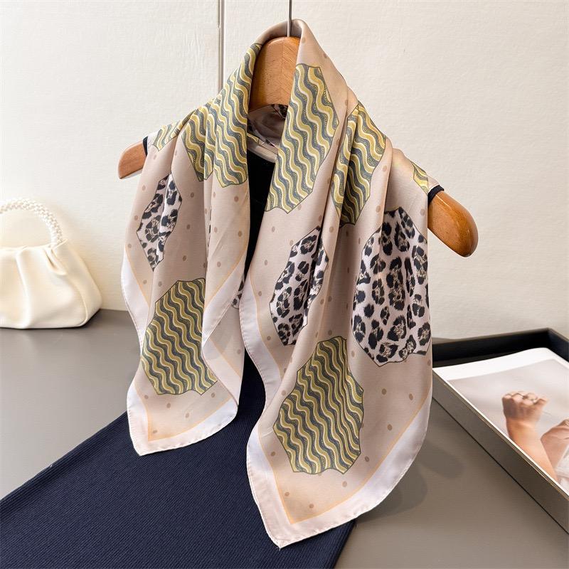 Luxury 70X70Cm Square Silk Scarf For Women Sexy Leopard Dot Geometric Print Shawl Wrap Fashion Accessory Hair Tie Bandana Hijab