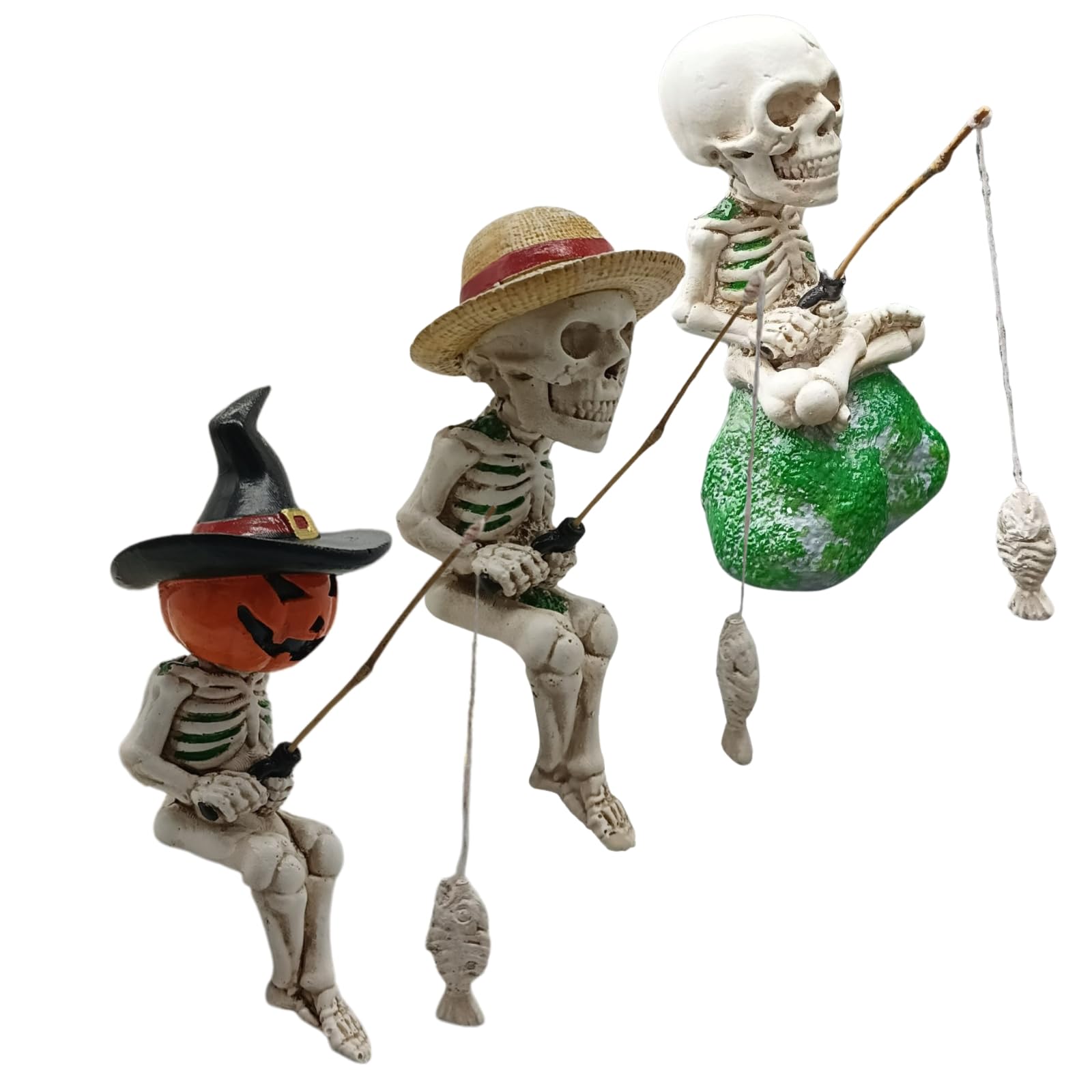 

S.T.S.G Статуэтка Рыбака Черепа Скелета, Садовое Украшение, Фигурка для Аквариума, Декор (Набор из 3 шт.)