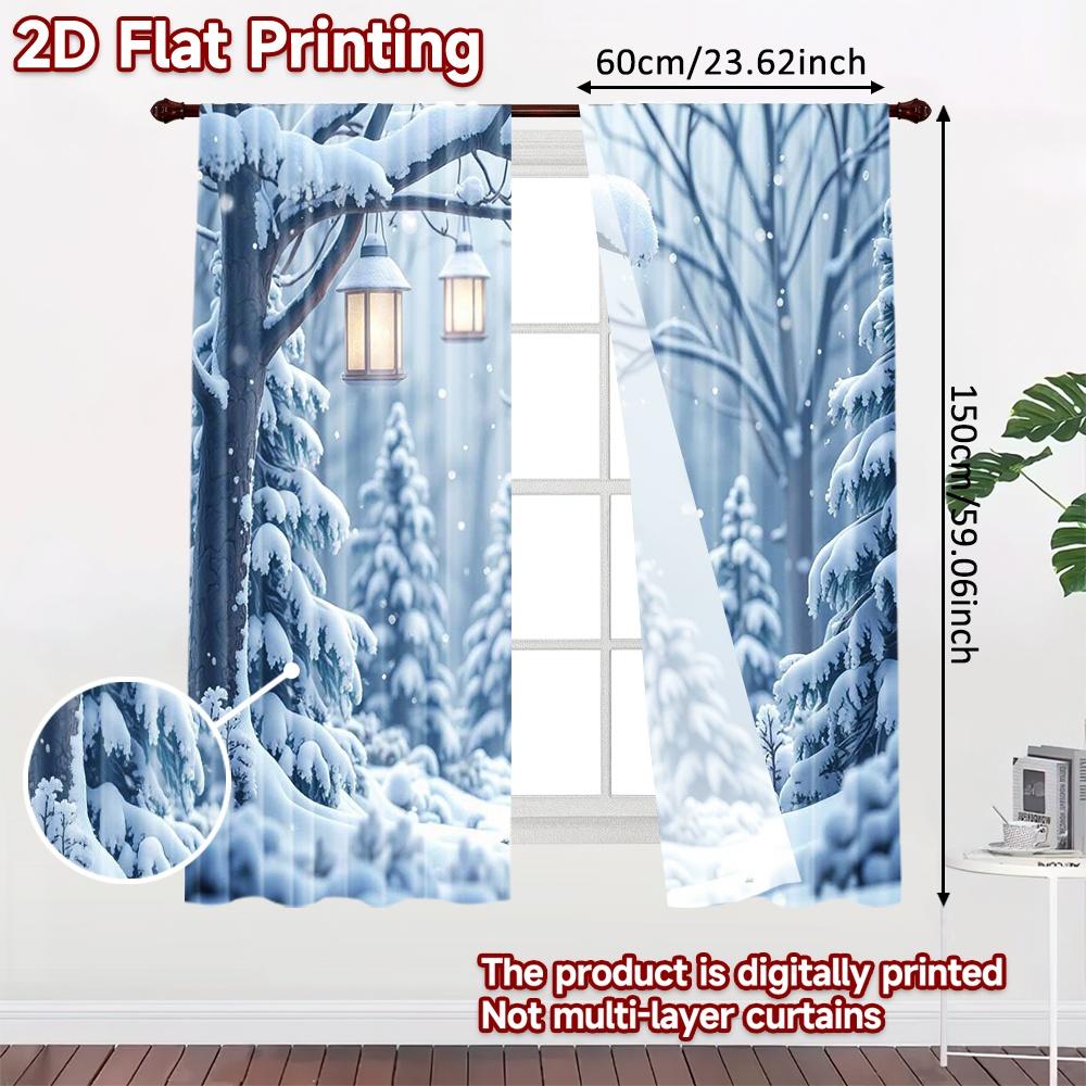 2pcs 2D flat printing Christmas Window Drapes Christmas Forest Scene Machine Washable Fabric Without Electricity Family Party