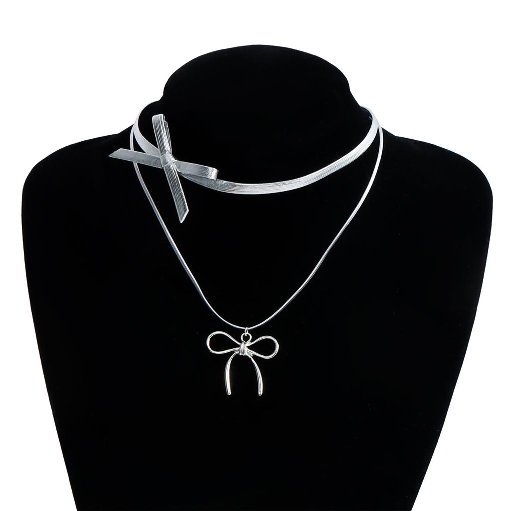 Accessories Double Leather Bow Pendant Necklace Female Sweet Cool Spice Premium Clavicle Chain