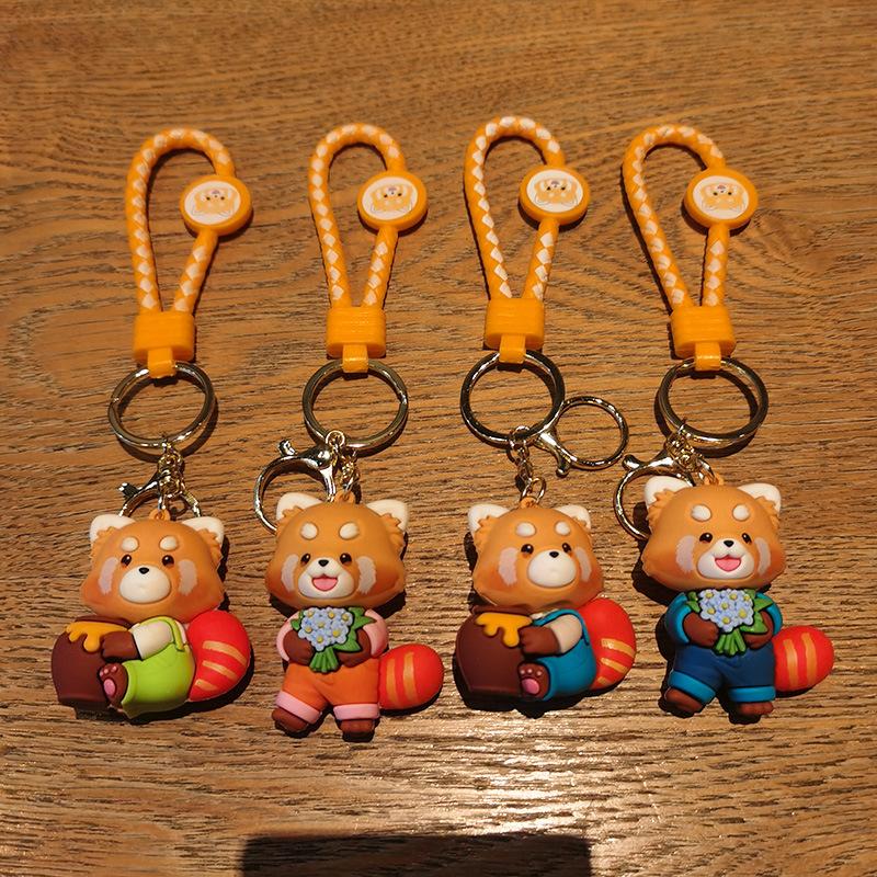 New Cute Anime Red Panda Keychain Bag Charm Car Key Chain Llavero Women Men Doll Keyring Couple Matching Ailurus Fulgens