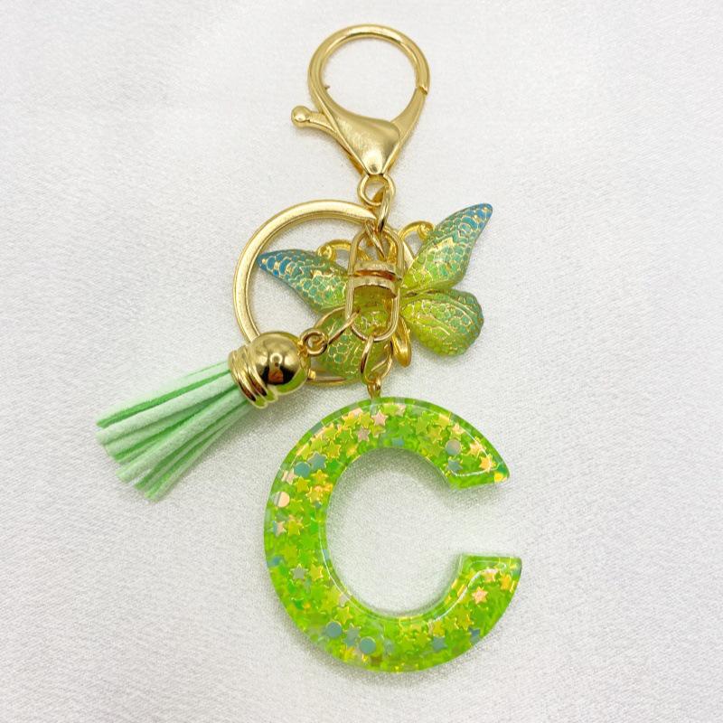 26-Letter Alphabet Resin Keychain with Star Sequins & Tassel Charm