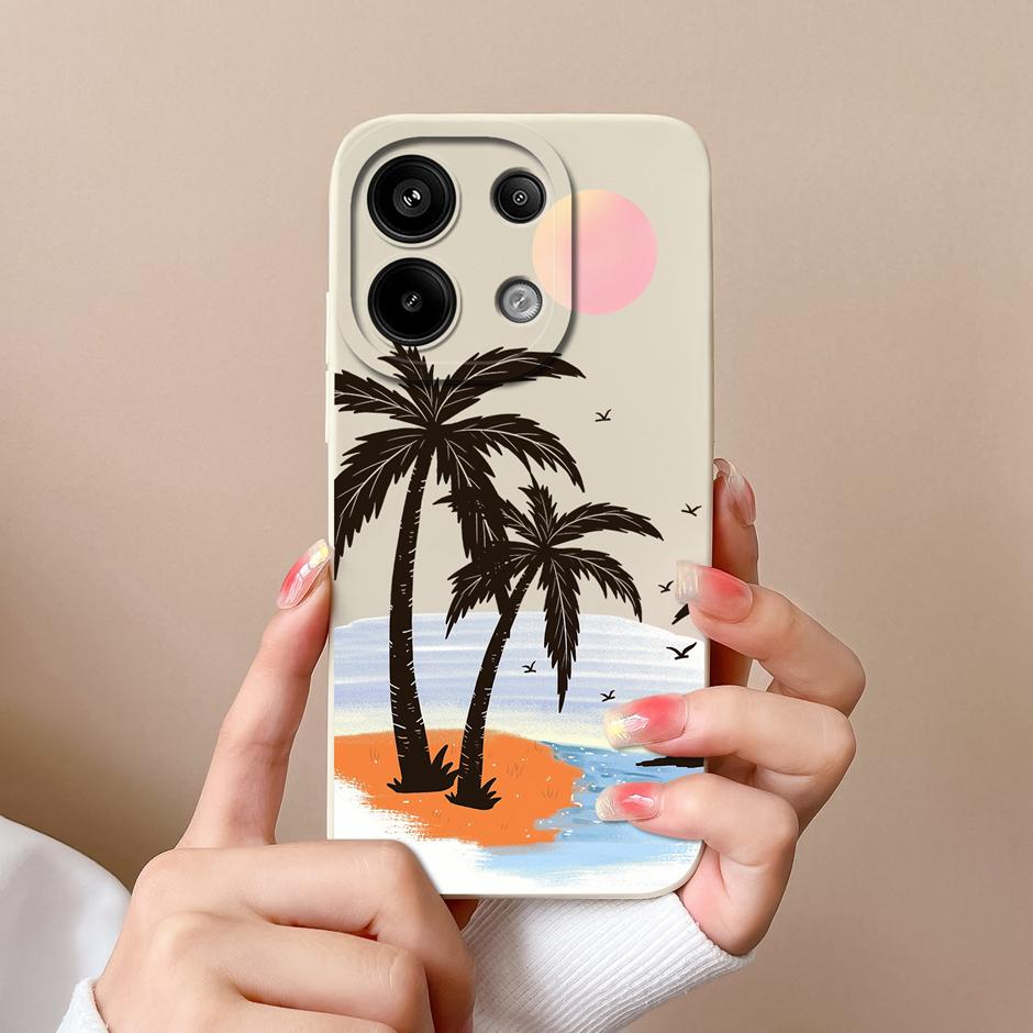 For Xiaomi Poco M6 Pro 4G 5G Casing Fashion Black Coconut Tree Liquid Silicone Soft TPU Cover For XiaomiPocoM6 M6Pro 4G 5G Funda
