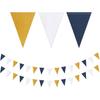 Navy-Blue White-Gold Party Decorations Banner - 2 Pack Men Birthday Graduation 2025 Glitter Sprinkles Paper Pennant Triangle Flags, Fathers Day