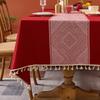 Red Wedding Tablecloth Long Rectangle Cotton-Linen Style Festive Dining Cover Celebration Decor