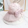 Women Bucket Hat Lightweight Embroidered Bow Sun Hat Wide Brim Visor Slim Face Design for Summer Travel Outdoor Activities