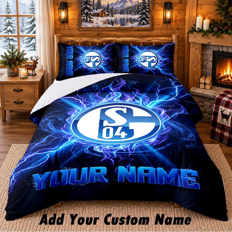 Schalke 04 FC Pattern Bedding 3Pcs Set Custom Name, Bed Sheet And Pillowcases For Home Bedroom