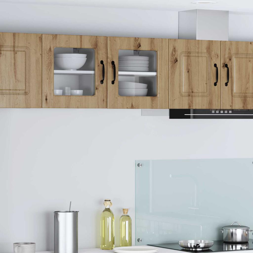 Wall Mounted Glass Cabinet PORTO 2 pcs Artisan Oak Finish 40 x 31 x 40 cm