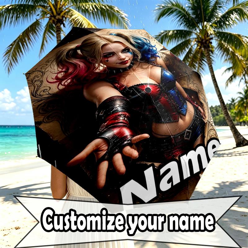 Custom Name Personalized Superhero Print Umbrella, Auto Open Close, 8‑Rib Sturdy Frame, Commute Camping Hiking Use, Birthday Gift