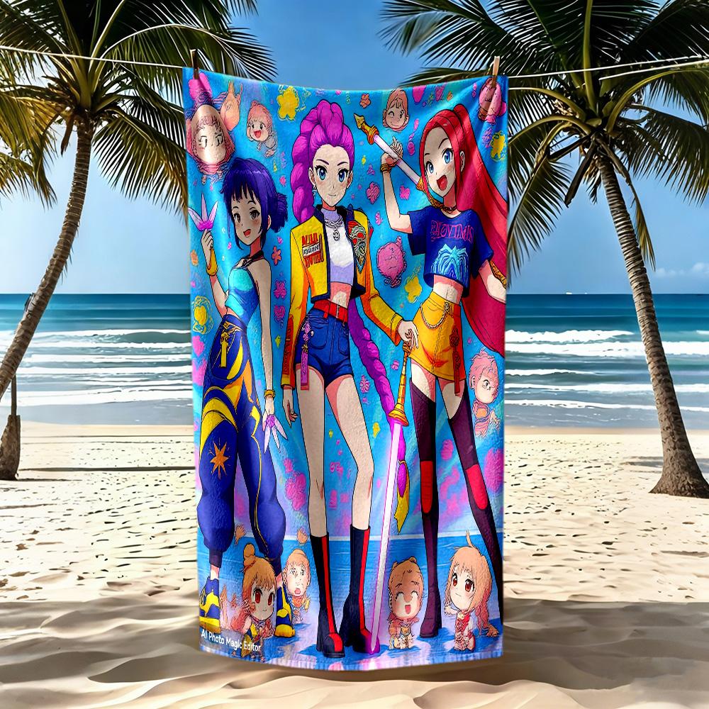 K-pop Demon Hunters Huntrix Beach Towel High Absorbency & Quick-Dry Comfortable Lightweight Suitable for Swimming, Gym, Camping, Yoga Vacation