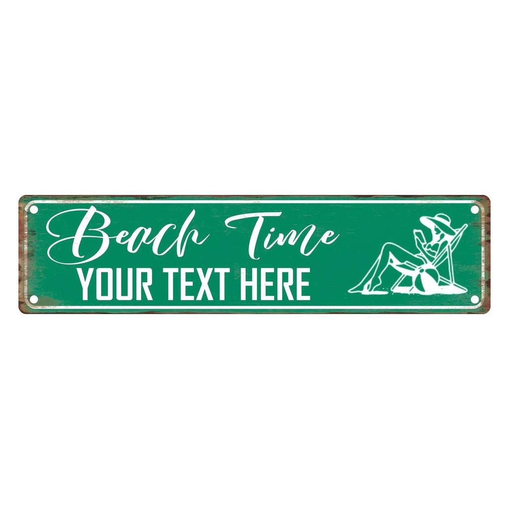 Vintage Aluminum Beach Sign 40x10cm Customizable Retro Vacation Wall Decor Indoor/Outdoor