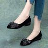 Spring 2025 Rhinestone Bow Low-Cut Women's Flats, Pointed Toe Slip-On Work Shoes with Chunky Heel