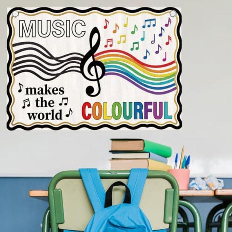 Music Makes World Colorful Tapestry, Rainbow Notes Wall Hanging, Classroom Music Room Wall Decoration Decor