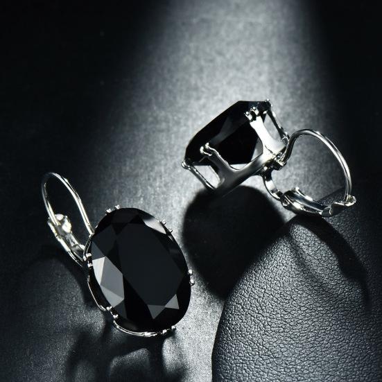 Fashion Women Oval Cubic Zirconia Inlaid Leverback Earrings Party Jewelry Gift