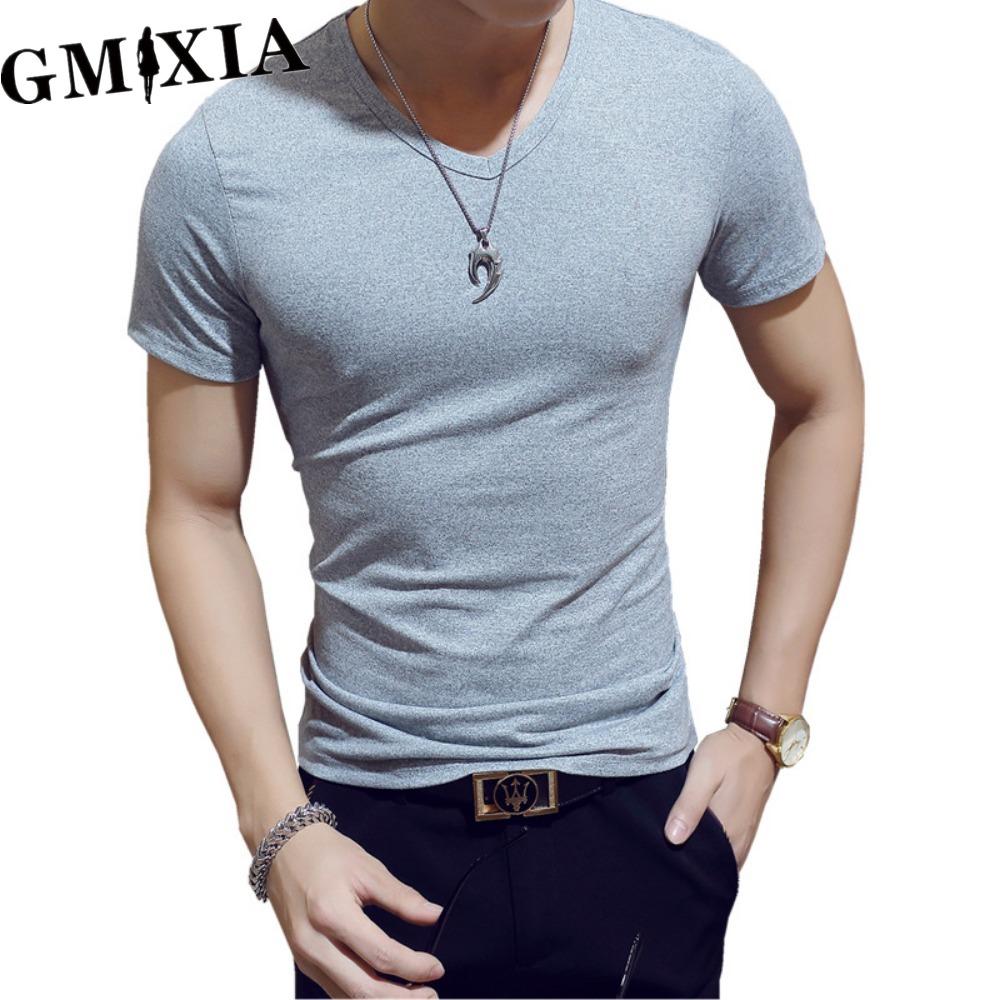 GMXIA Men's fashion casual solid color print Tops & T-shirts Shirt