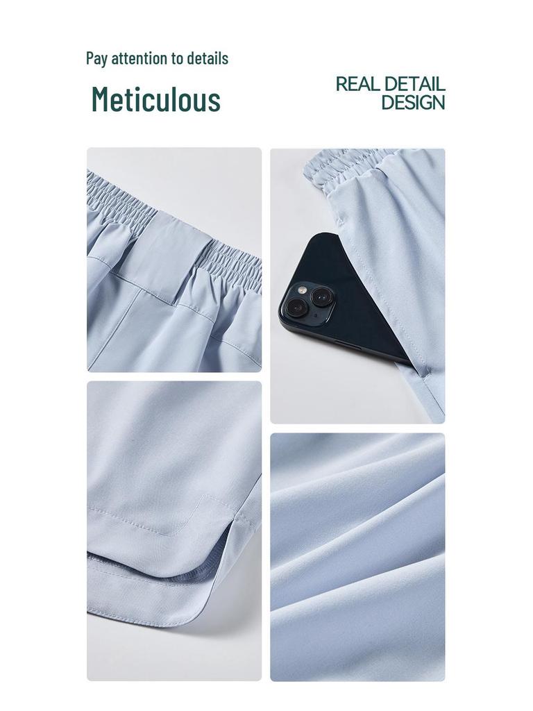 Women's Two-in-One Cooling Sports Shorts with Anti-Exposure Pocket & Back Waist Towel Loop for Yoga & Fitness.