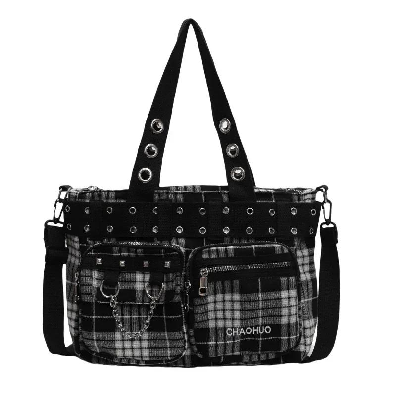 

PU CHAINS Zipper Shoulder Bag Buckle Decorative Casual Women s Bags Sale 2026 New Plaid Locomotive Style Women s Handbags чёрный