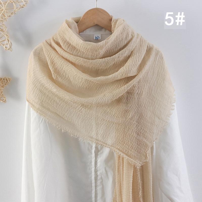 Women's Cotton Linen Silk Scarf - All-Season, Solid Color, Versatile Head and Sunshade Wrap