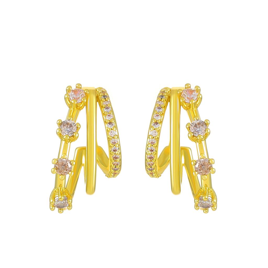 Niche Design Sense Three-claw Diamond Stud Earrings Female Simple Temperament Hollow C-shaped Earrings