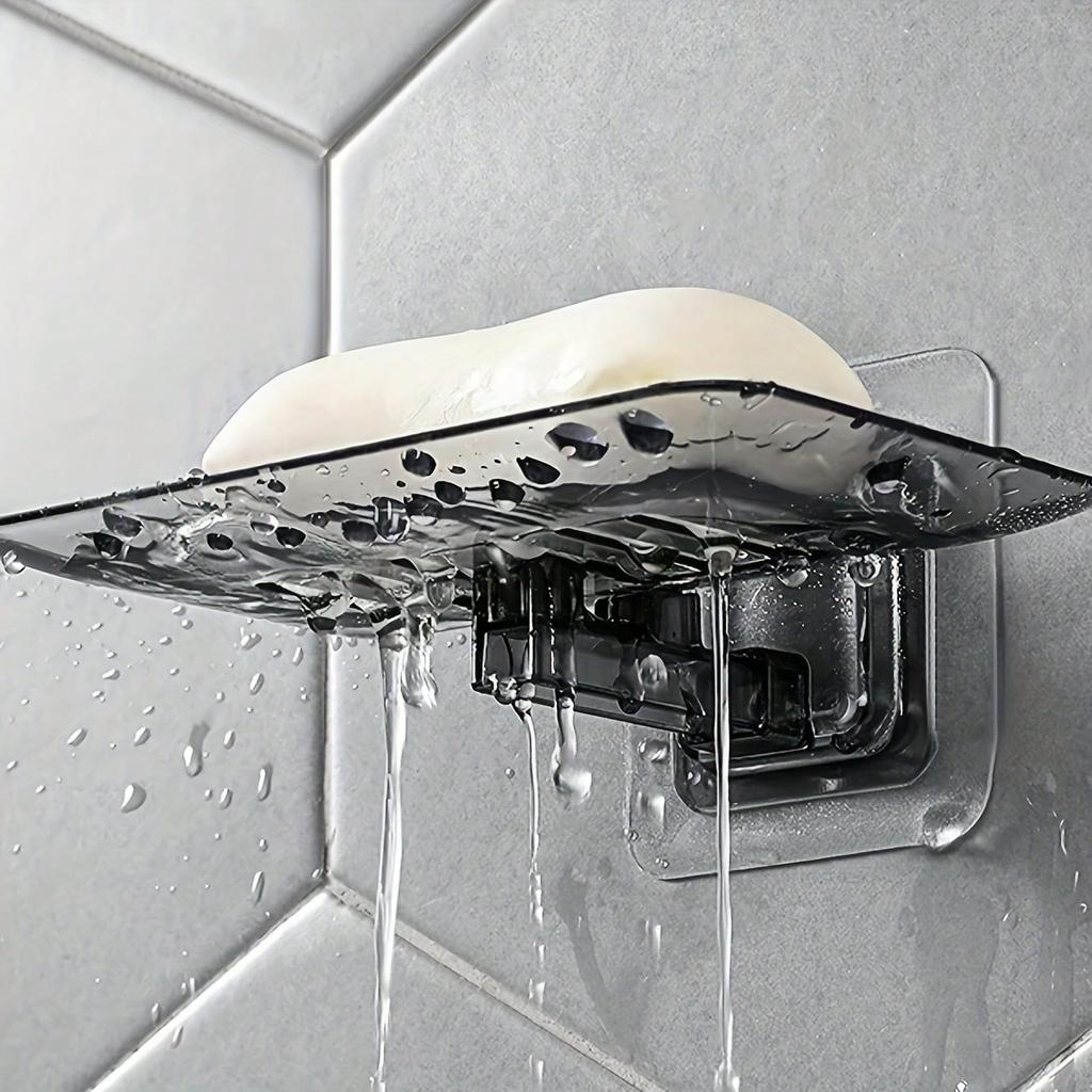 1pcs Transparent Drainable Soap Holder, Punch-Free Soapbox with Traceless Adhesive Wall Mount, Suitable for Bathroom & Kitchen