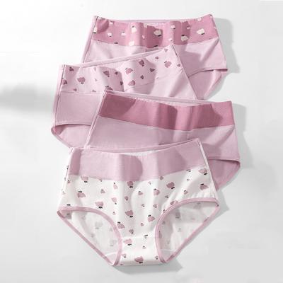 High Waist 4Pcs Panties Women Cotton Body Slim Underwear Cute Print Girls Briefs Sexy Breathable Female Lingerie