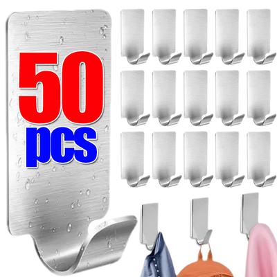 50 pezzi gancio autoadesivo in acciaio inox piccolo gancio pesante da parete organizer per bagno portasciugamani gancio da cucina multiuso
