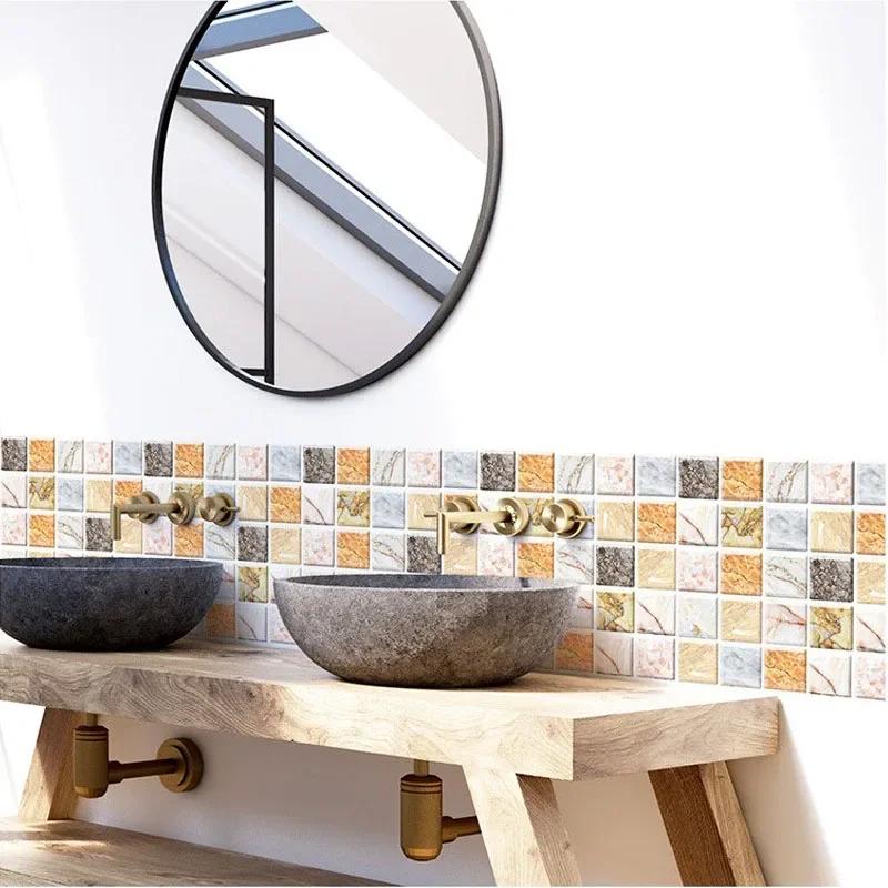 10pcs 3D Mosaic Tile Wall Sticker Self-Adhesive Wall Stickers for Bathroom Kitchen Wall Refurbishment Wallpaper Home Decor
