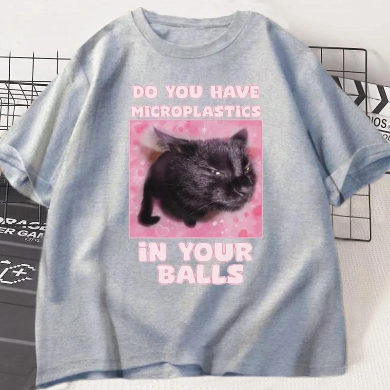 

Microplastics in Your Balls Funny Cat Parttern Tshirt for Women Summer Ironic Creative Casual T Shirt Cats Women Clothes 4XL