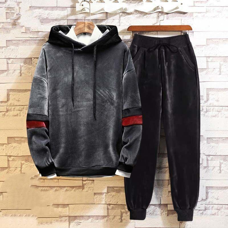 Suit Gold Velvet Hooded Sweater Men's Plus Size Men's Trend Handsome Sports Two-piece Trend