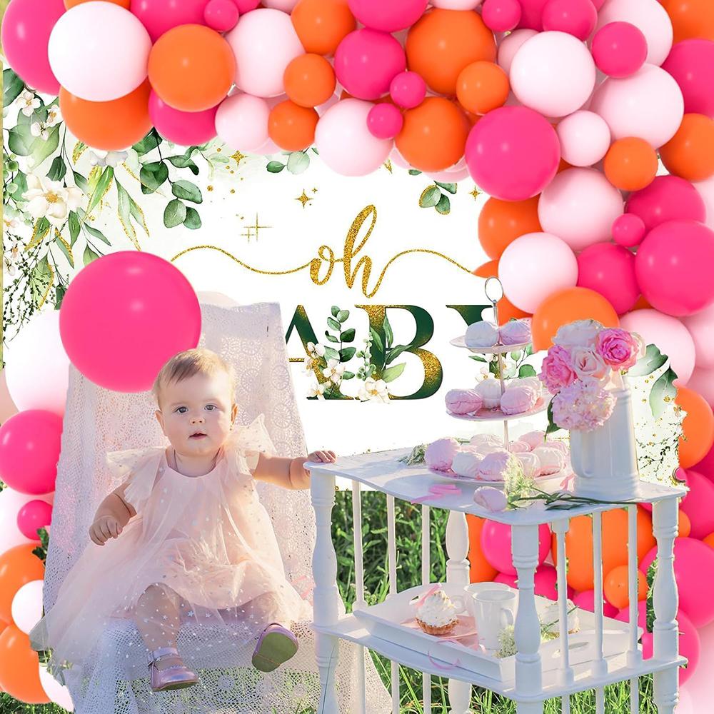 Orange Theme Balloons Garland Rose Pink Balloon Kit Arch Bridal Shower Wedding Anniversary Birthday Party Home Party Decoration