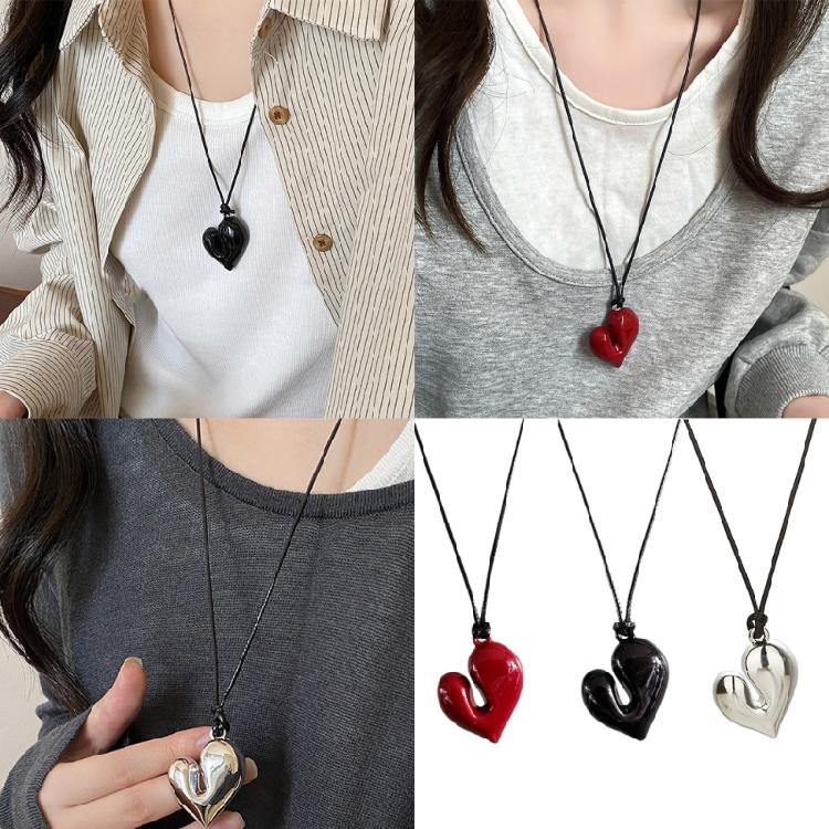Fashionable Heart Shaped Necklace Irregular Large Heart Pendant Necklace Adjustable for Sweater Fashion Statement