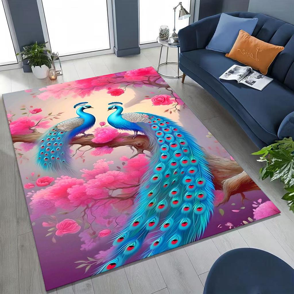 3D Colorful Peacock Romantic Birds Rug for Bedroom Living Room Sofa Home Doormat Decor,Larger Kid Play Non-slip Floor Mat