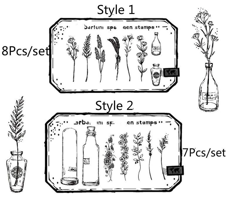 Wooden Seal Set Plant Vase Series Diary Album Hand Ledger Decorative Seal Set