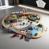 95‑Pieces Wooden Train Track Set, Kids DIY Railway Traffic Mine Scene Building Toy, Educational Assembly Wooden Locomotive Play Set for Children