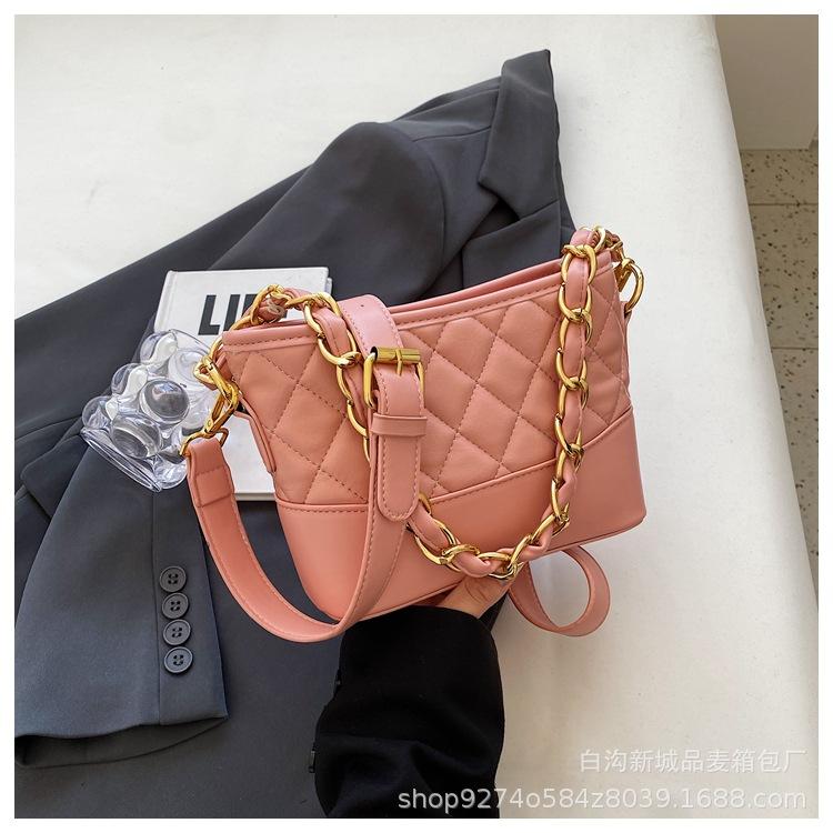 Summer Fashion Rhombus Chain Bag Women's 2025 New Internet Celebrity Color-blocking Shoulder Underarm Bag Popular Crossbody Bag