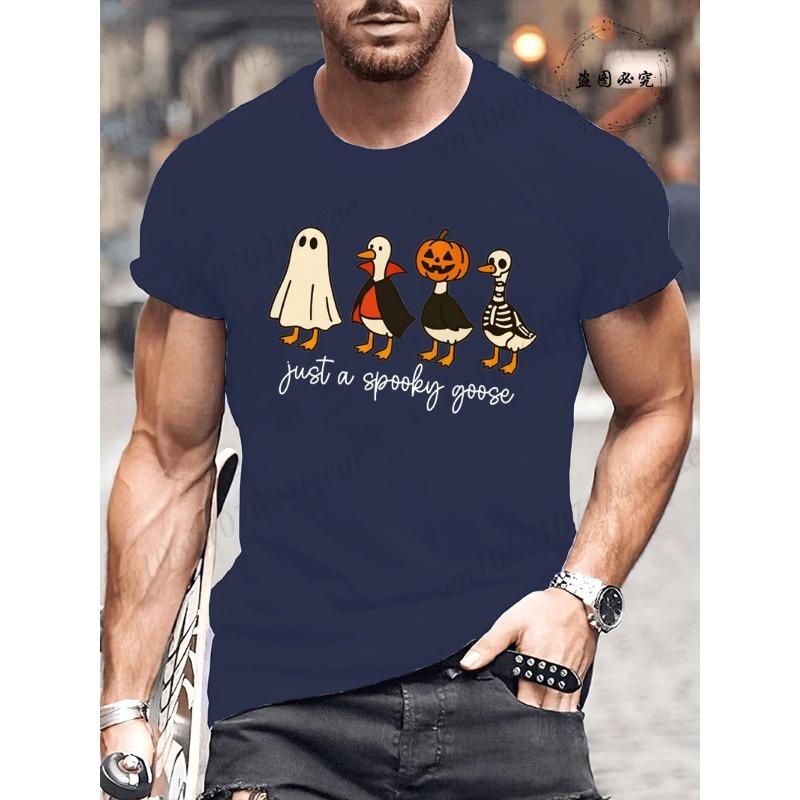 Summer Round Neck Halloween Ghost & Goose Graphic 3D Print T-shirts Fashionable Casual Short Sleeved Men's T-shirts