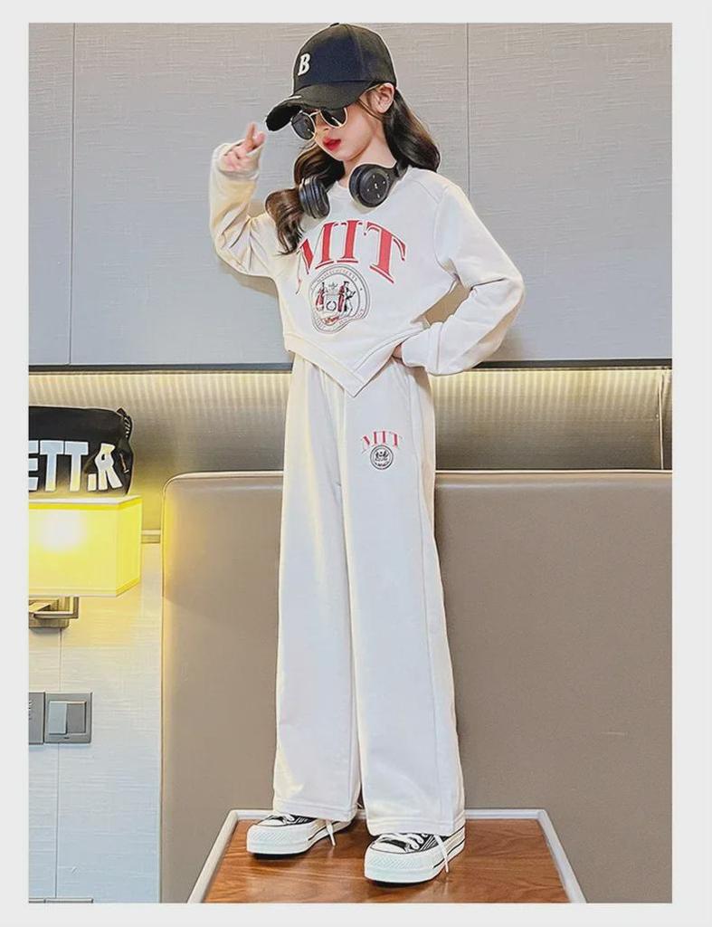 Mädchen 2024 Frühling/Herbst Modisches Buchstaben-Top & Lässige Hosen Set