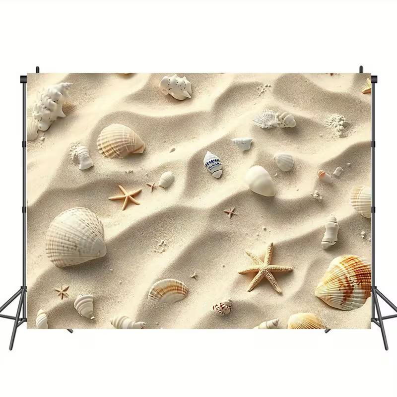 Ästhetischer 2D-Strand-Wandteppich, Sand mit Muschel- & Seestern-Hintergrund