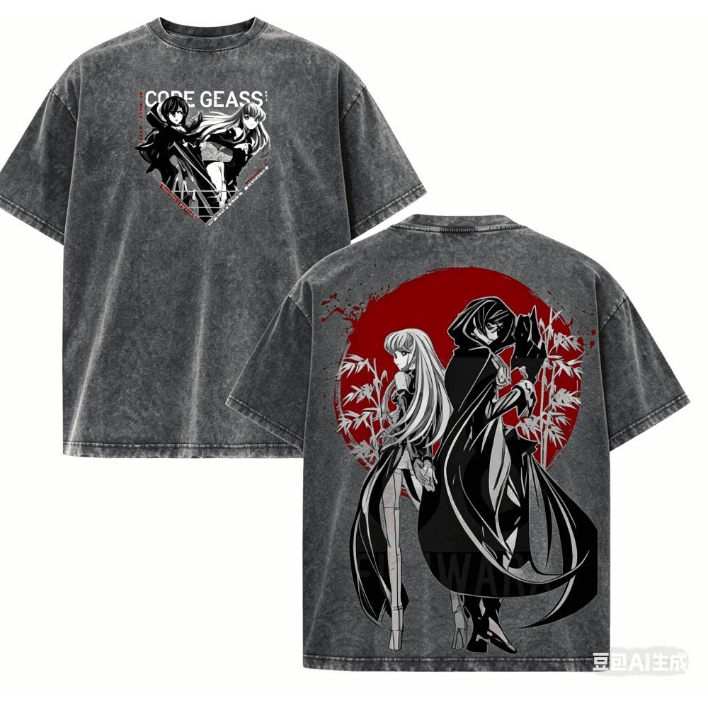 T-shirt lavata Code Geass Abbigliamento personalità Nuovo modello T-shirt anime Abbigliamento per tutto l'anno Coppie Taglie forti Unisex Classico