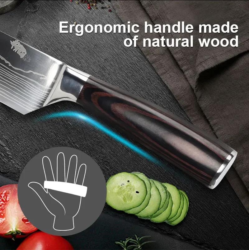 Japanese Chef Knife Set 3pcs Damascus Steel Pattern Kitchen Knives Sets Cleaver Paring Santoku Slicing Utility Knife