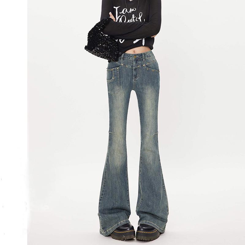 Women s 2025 Autumn High Waist Retro Micro Flare Jeans with Stitching XL