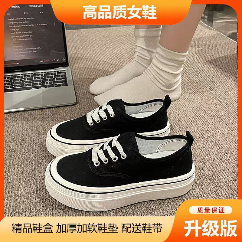 [Non-slip and wear-resistant] Thick-soled elastic one-pedal canvas shoes 2025 summer new versatile breathable casual and lightweight
