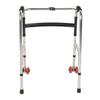 Elderly Folding Walker 6 Height Adjust 4 Legs Stainless Steel Walking Aid with Red Wheels Single Ben