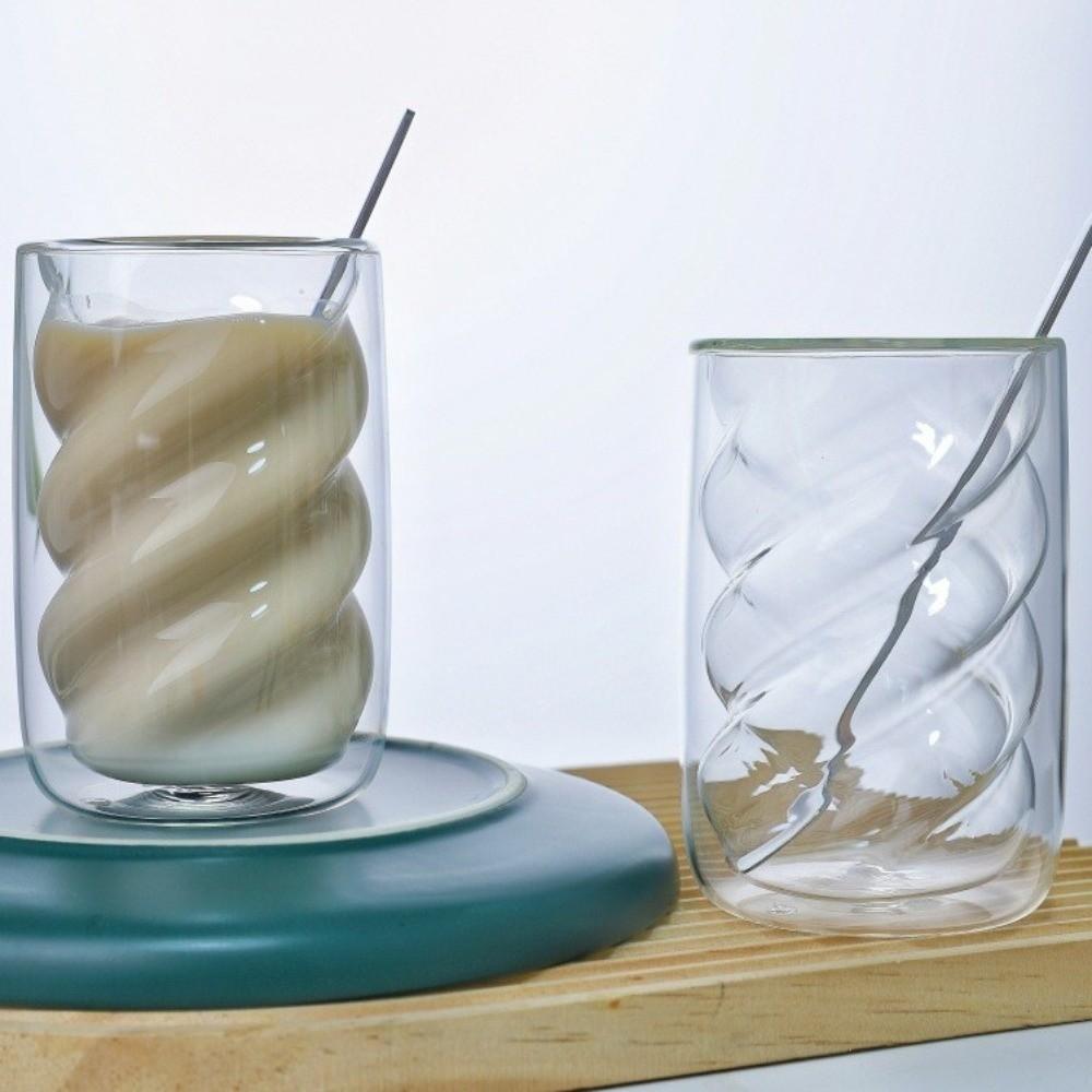 Taza de Café de Doble Pared con Diseño Retorcido Vaso Transparente para Jugo Vaso de Agua Vaso de Cerveza Uso en Bar